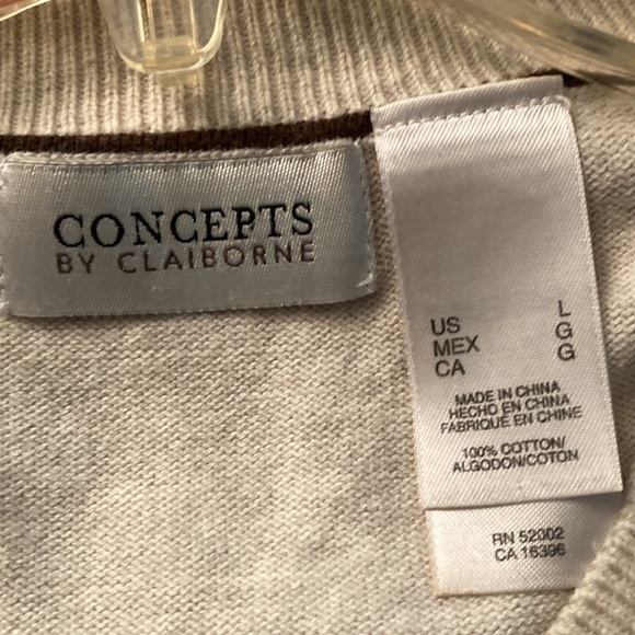 V Neck Men Sweater size L Light Cream with different shades of brown stripes. - Picture 5 of 6